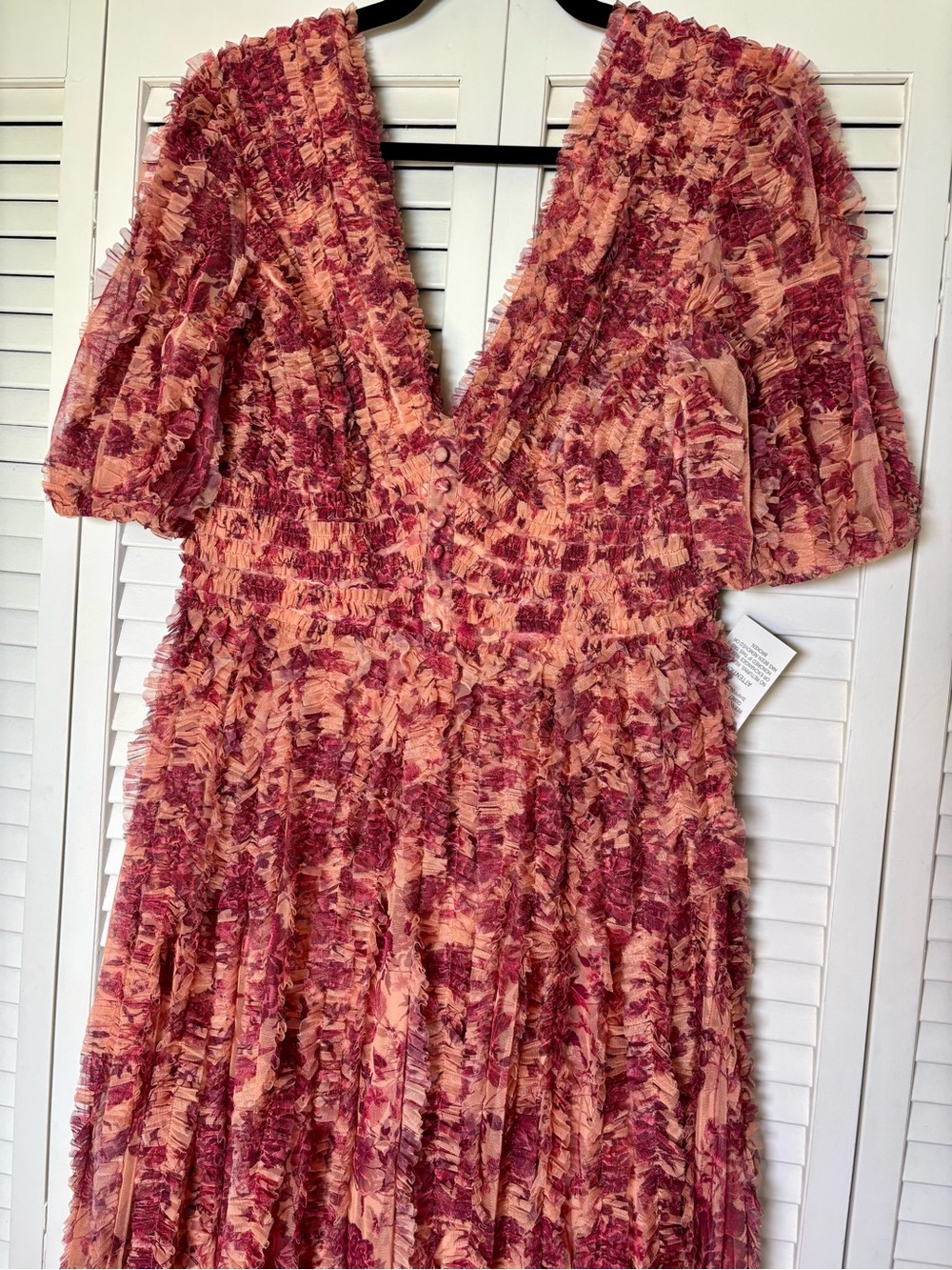 NWT Mac Duggal Floral Ruffle Mesh A8013 V Neck Maxi Size 6 - Picture 5 of 8
